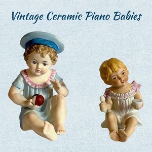 2 Vintage Bisque Porcelain Hand Painted Piano Babies